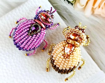 Small beetle pin insect brooch Beaded bug bohemian insect jewelry Handmade brooch lovers gift Beetle jewelry for Christmas present.