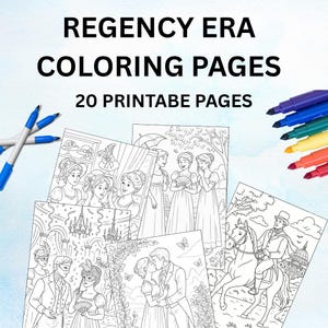 Regency Debutante Coloring Pages – 20 Printable Vintage-Inspired Coloring Sheets, Jane Austen Era Fashion, Digital Download Adults & Teens