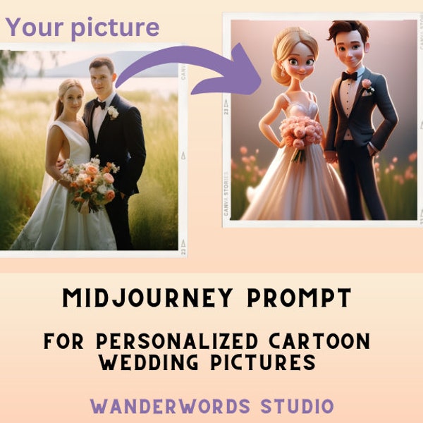 Personalized Cartoon Wedding/ Engagement Pictures Midjourney Prompt, Professional Midjourney Prompts, Cartoon Prompt, Personalized Photo