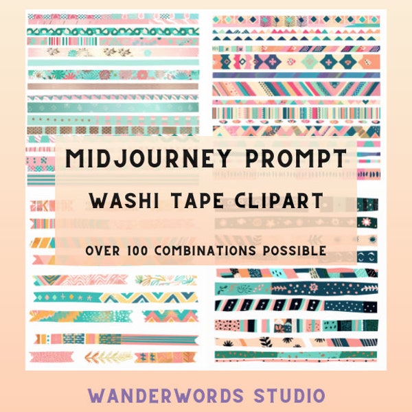 Washi Tape Clipart Midjourney Prompt, Muster, buntes Band, Illustrationen Schöpfer, sehr getestet, beste Anweisungen, AI Pattern, Midjourney v6