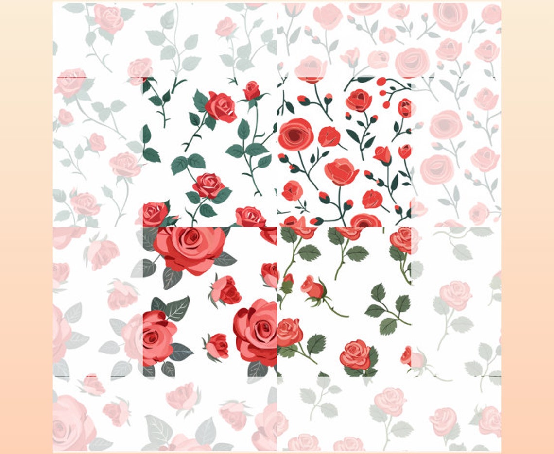 Seamless Minimalist Red Rose Digital Paper Seamless Rose Scrapbook ...