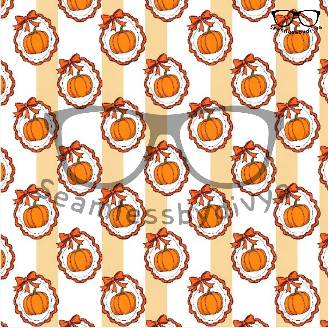 Pumpkin Bow Seamless Pattern Digital Print, Autumn Fabric Print, Fall ...