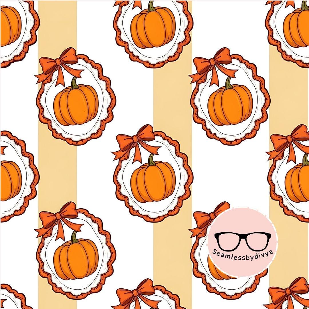 Pumpkin Bow Seamless Pattern Digital Print, Autumn Fabric Print, Fall ...