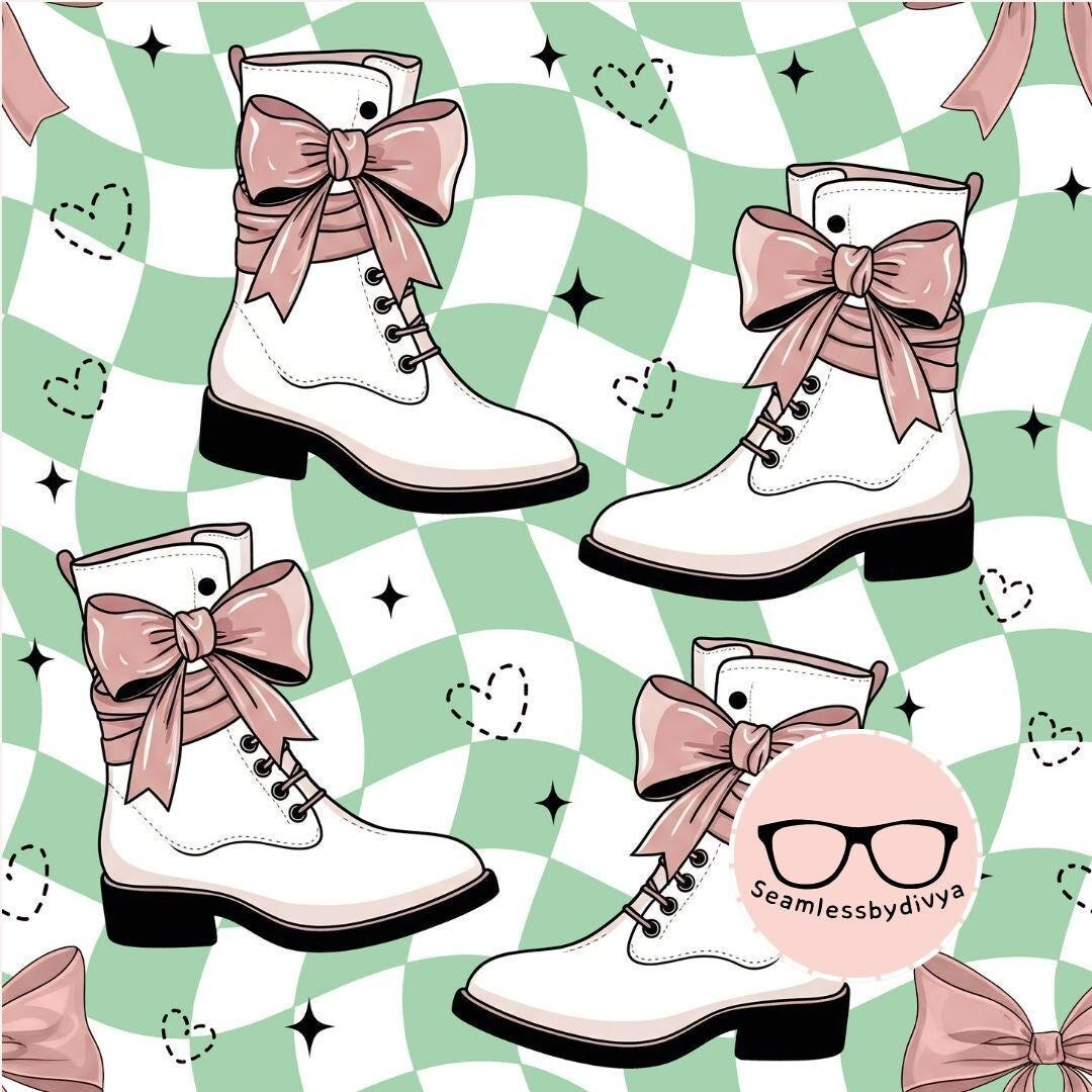 Coquette Combat Boot Seamless Digital Paper for Fabric Print, Cute Pink ...