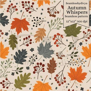 Naadloze herfstbladeren patroon, aquarel herfst stof print (digitale download, licentie voor commercieel gebruik)