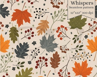 Autumn Leaves Seamless Pattern, Watercolor Fall Fabric Print (Digital Download, Commercial Use License)