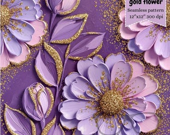 Lavender Gold Floral Seamless Pattern | Glam Fabric Print (Digital Download)