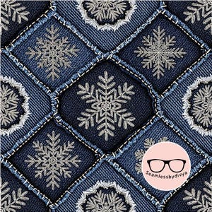 Modèle sans couture de broderie flocon de neige en denim, patchwork matelassé (téléchargement numérique)