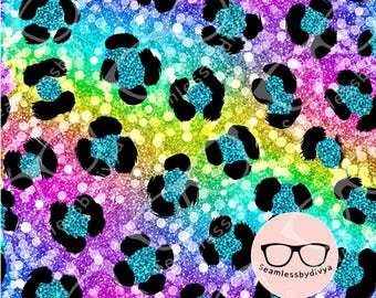 Rainbow Glitter Leopard Seamless Pattern Neon Cheetah Digital Paper Maximalist Y2K Sparkle Fabric Print Wallpaper
