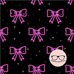 Neon Pink Bow Seamless Digital Paper for Fabric Print, Cyberpunk Glow Aesthetic Sublimation File, Dark Coquette Wallpaper Y2K Gift