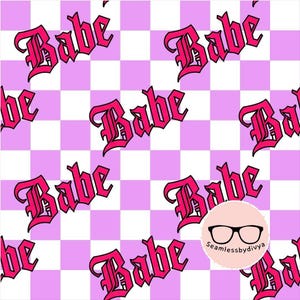 Babe love Seamless Pattern PNG, Pink Old English Digital Paper, Y2K Baddie Fabric File, Retro 2000s Background, Edgy Text Printable Art