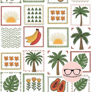 Tropical Palm Tile Seamless Pattern, Botanical Fabric Print (JPG Digital Download)