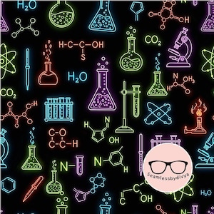 Chemistry Seamless Pattern Science Digital Paper, Biology Lab Fabric File, Neon Pastel School Background, Teacher Gift Wrapping Printable