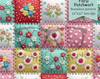 Floral Quilt Seamless Pattern, Cottagecore Fabric Print (Digital Download, Commercial Use License