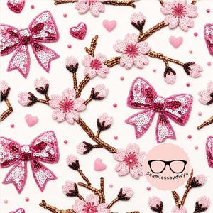 Pink Sequin Bow Cherry Blossom Seamless File (Digital Download)