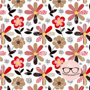 Motivo floreale patchwork senza cuciture – Carta digitale con fiori a quadretti retrò e funky per stampa su tessuto, sublimazione e confezionamento