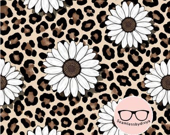 Leopard Sunflower Seamless Pattern, Digital Paper (JPG)
