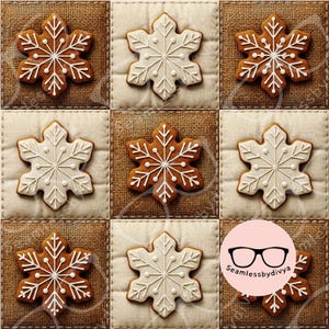 Gingerbread Snowflake Cookie Seamless Pattern Rustic Burlap Patchwork Dessert Digital Paper Cozy Winter Background