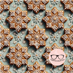 3D Gingerbread Snowflake Seamless Pattern Winter Cookie Digital Paper Teal Wallpaper Fabric Print Motif