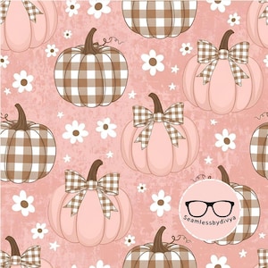 Papel digital con estampado sin costuras de calabazas a cuadros vichy, lindas calabazas otoñales a cuadros con cintas, papel tapiz con estampado de tela por sublimación otoñal