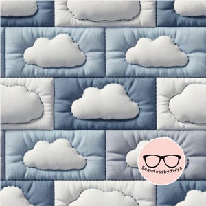 Quiltad molnsömlös JPG, blått lapptäcke för barnrum (sublimering)