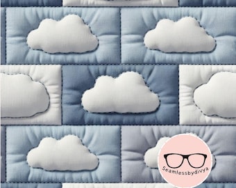 Quilted Cloud Seamless JPG, Blue Nursery Patchwork Digital Paper (Sublimation)