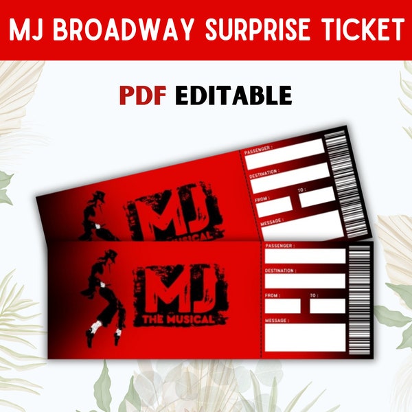 Editable MJ Broadway Surprise Ticket, Printable Musical Theatre Faux, Event Admission Souvenir Keepsake, Concert Ticket, Digital Download