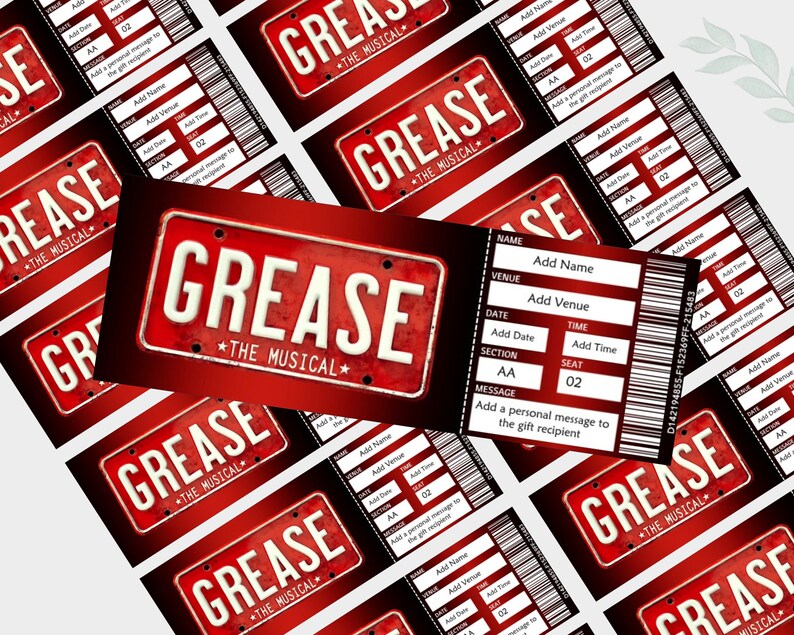 Editable Grease Broadway Ticket Template, Printable Ticket, Musical