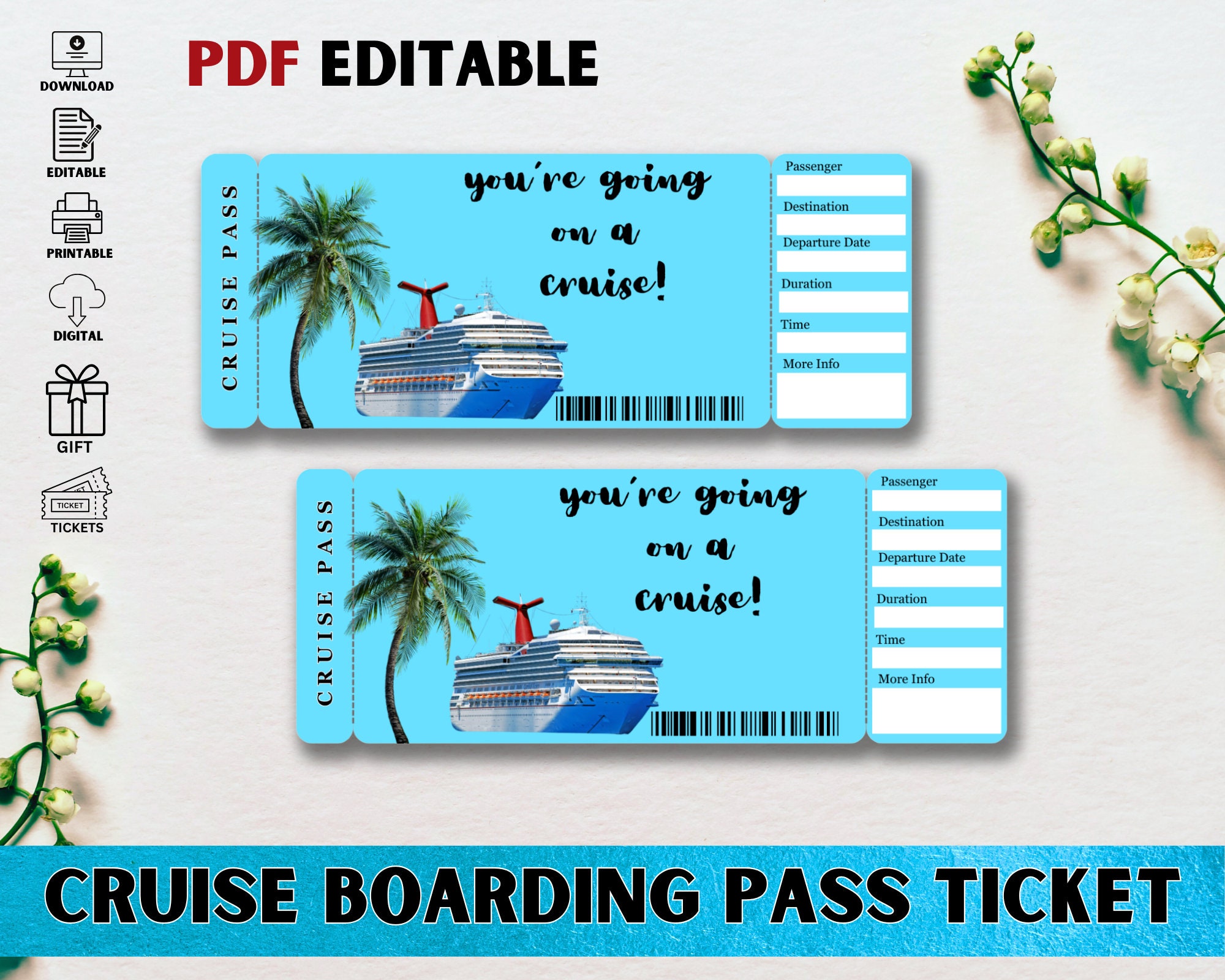 Canva Editable Cruise Ticket Template, Printable Cruise Trip Ticket Canva Editable Cruise Ticket Template, Printable Cruise Trip Ticket