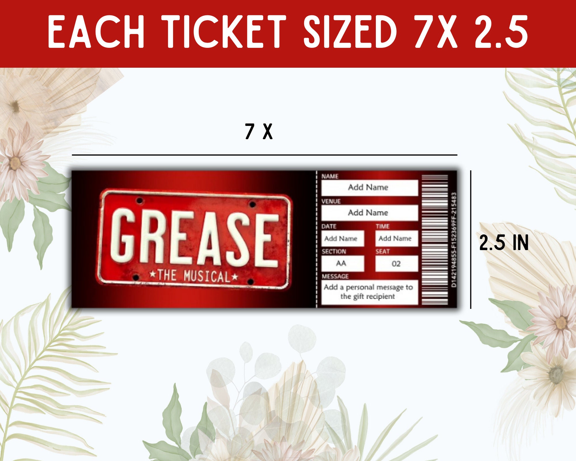 Editable Grease Broadway Ticket Template, Printable Ticket, Musical Ticket, Theatre Shoe, Event ...