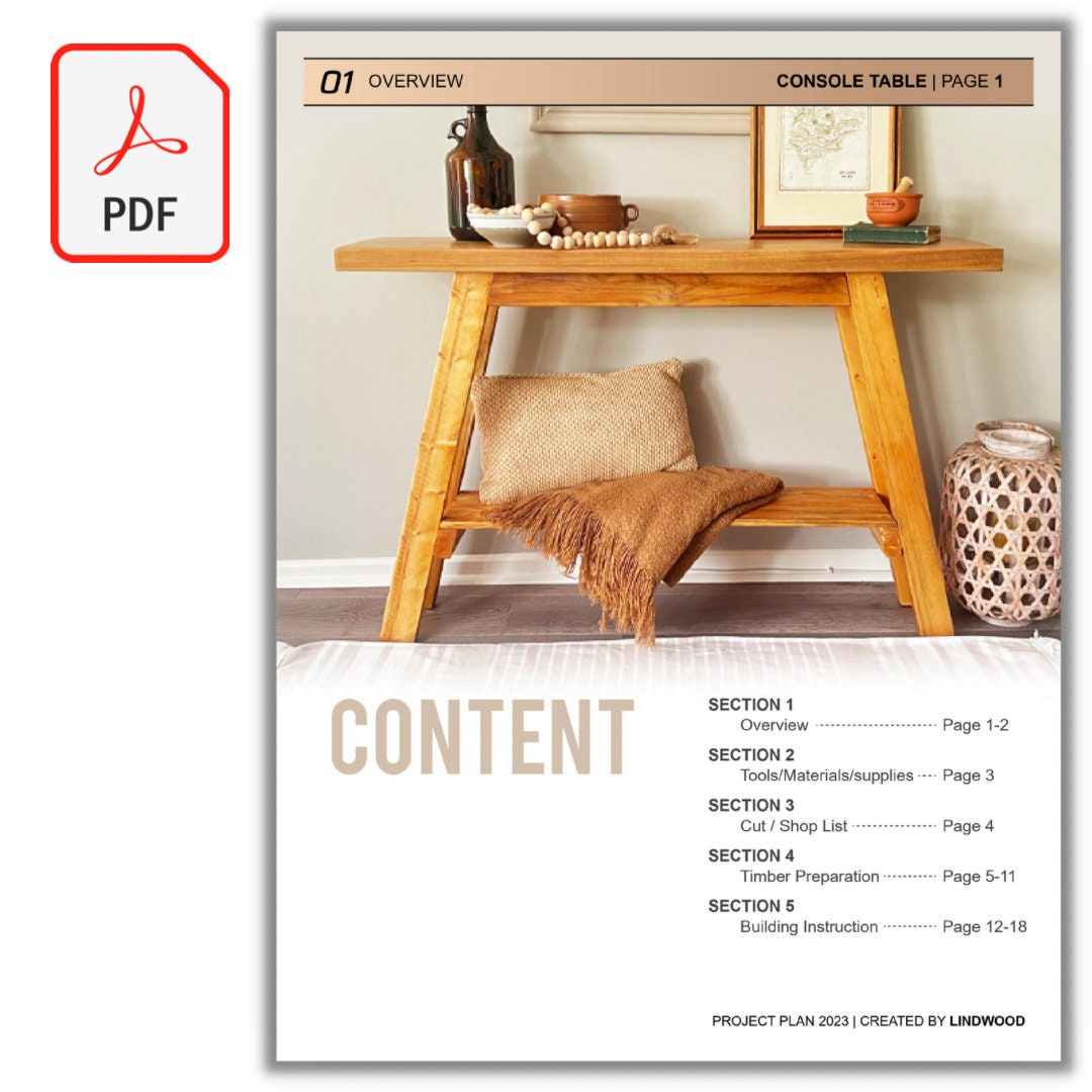 Digital PDF File, Build Plan, Console / Hallway Table Plan, Cad File ...