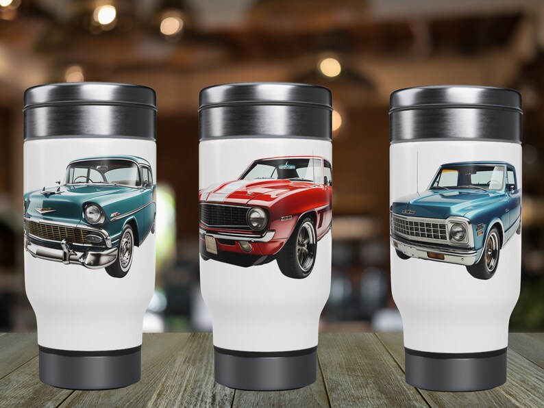 Classic Chevrolet Thermal Travel Mug. 14oz Vintage Stainless Steel