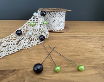 Stecknadel Perlkopf 6mm 12mm weiß grün ab 10 Stück