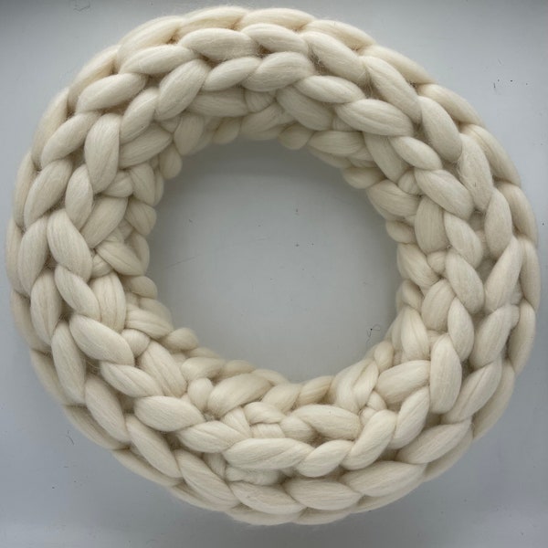 Couronne de laine 45 cm laine mérinos beige couronne décorative gros tricot couronne de printemps toute l'année