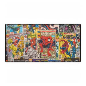 May include: A collage of comic book covers featuring Spider-Man in various poses and costumes. The covers are in a variety of colors, including red, blue, yellow, and green. The text on the covers includes "Amazing Spider-Man", "Spider-Man", and "Marvel Tales".