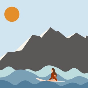 Illustration - Surfer girl waiting for waves