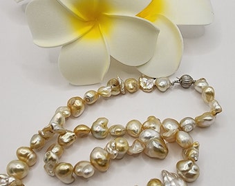 Large 16&quot; South Sea Keshi Necklace w/ Sterling Silver Clasp