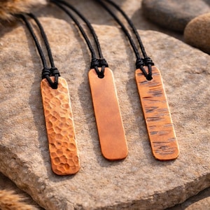 Collier barre de cuivre massif personnalisé, pendentif homme minimaliste fait main