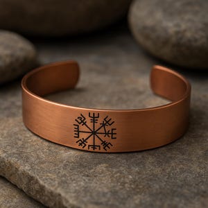 Viking Vegvisir Copper Bracelet, Norse Compass Cuff Bracelet, Meaningful Gift for Men