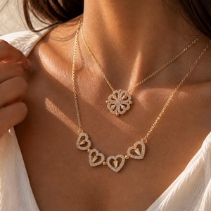 Collar magnético de trébol de corazón, acero inoxidable chapado en oro de 14 quilates, regalo para mamá, Día de la Madre