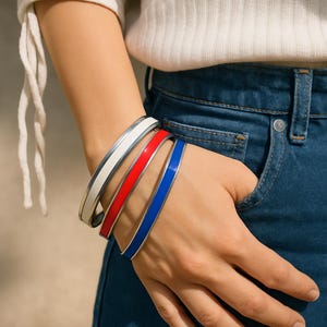 Patriotic Bangle Set: Red, White & Blue Enamel Stainless Steel