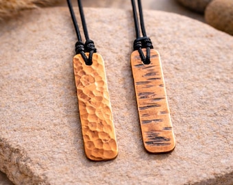 Double Sided Hammered Copper Necklace, Handmade Pure Copper Pendant, Unisex Minimal Jewelry