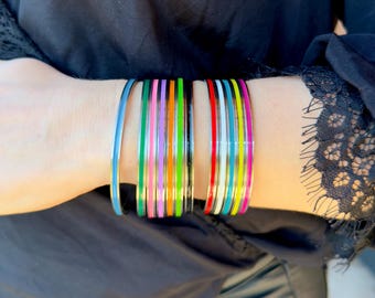 Hippie Bracelets, Enamel Stainless Steel Bangle, Handmade Personalized Tiny Jewelry for Girl