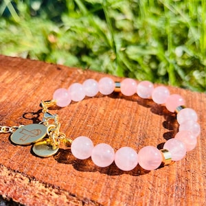 Rose Quartz Breast Cancer Bracelet, Cancer Survivor Gift
