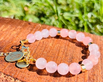Rose Quartz Breast Cancer Awareness Bracelet, Cancer Survivor Gift