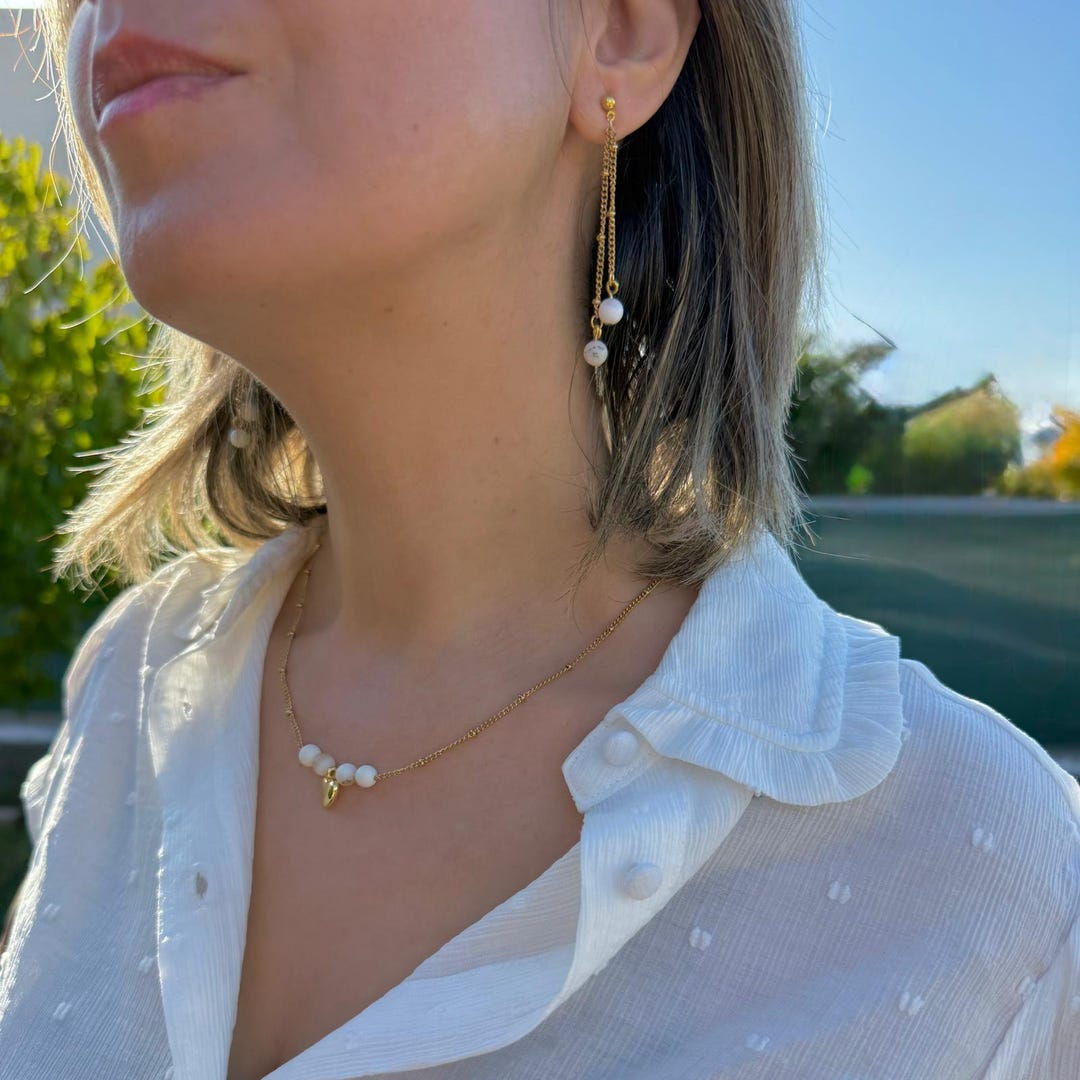 White Opal Nacklace and Dangle Earring Gold, Heart Locket Charm ...