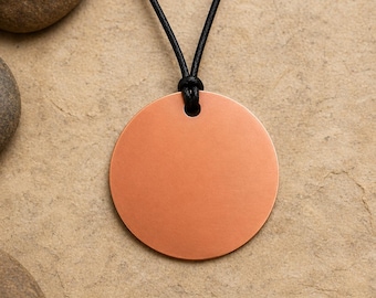 Large 2.5 Inch Pure Copper Talisman Pendant Necklace, Engraved Customizable Men's Jewelry