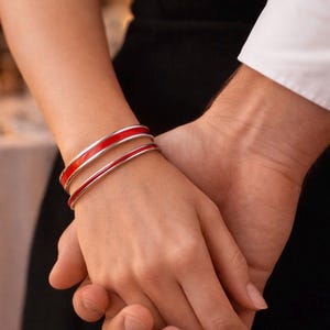Red Enamel Stainless Steel Bracelet, Handmade Bangle, Gift for Girlfriend Wife or Lover