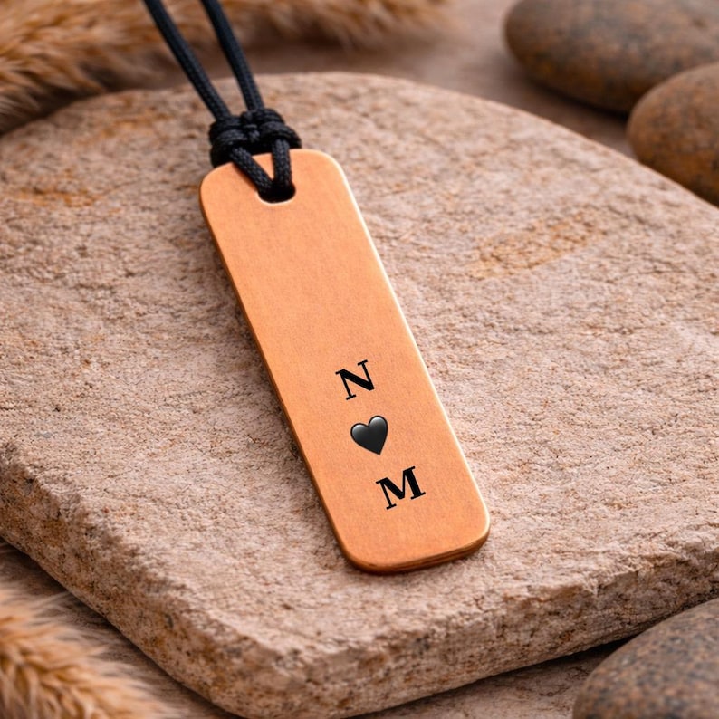 Personalized Solid Copper Bar Necklace, Handmade Minimal Men’s Pendant ...