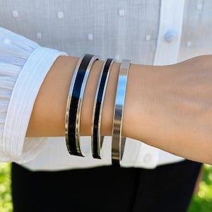 Klassieke zwarte armbanden, geëmailleerde roestvrijstalen armband, tijdloze alledaagse armbanden